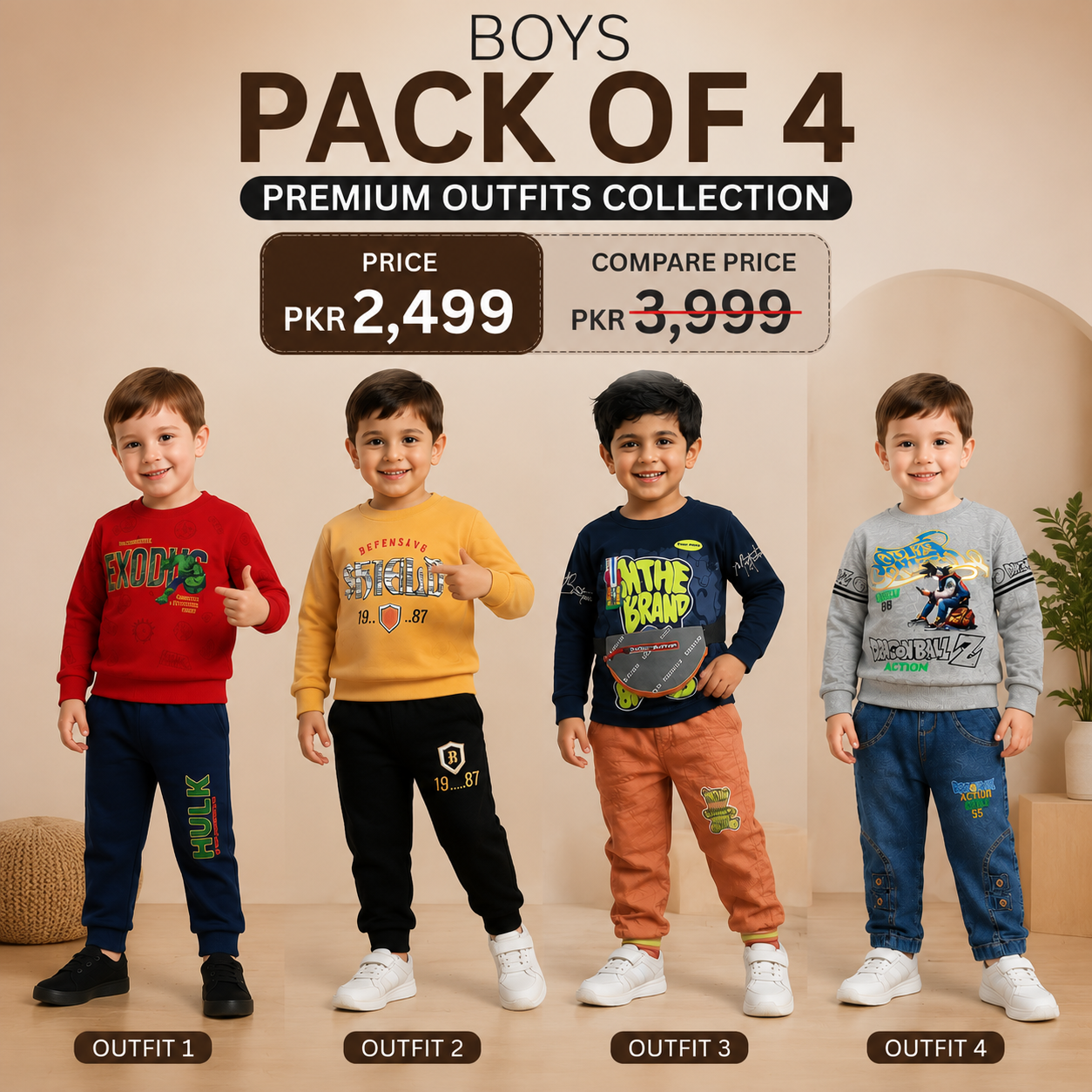 Boys Premium Winter Tracksuit Collection | Pack of 4 Stylish Outfits | Comfortable Kids Wear (14)