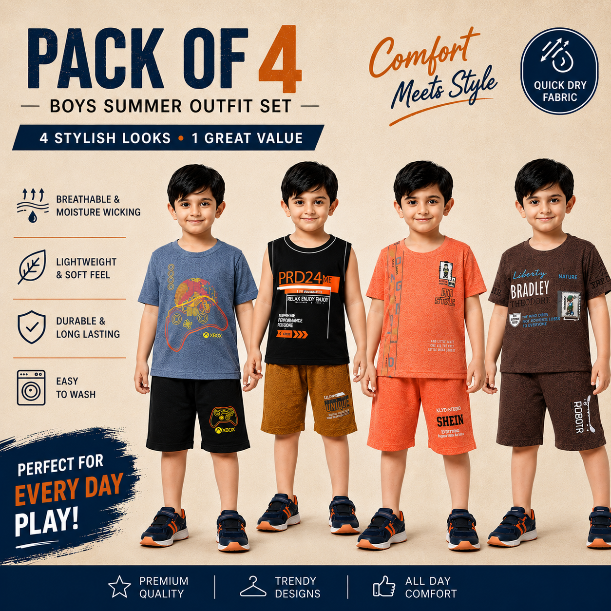 Boys Jersey Summer Collection – Pack of 4