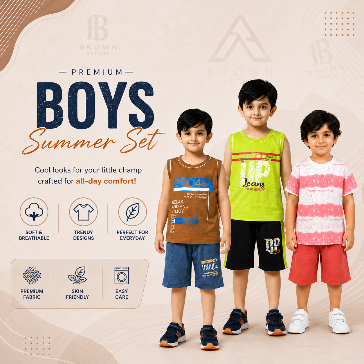 Premium Boys Summer Set – Soft, Breathable & Stylish Everyday Wear (Multicolors)