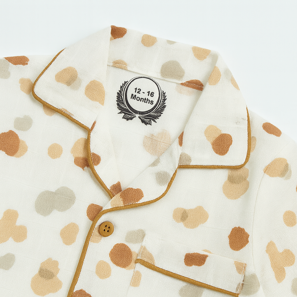 Beige Polka Dot Boys’ Cotton Night Suit