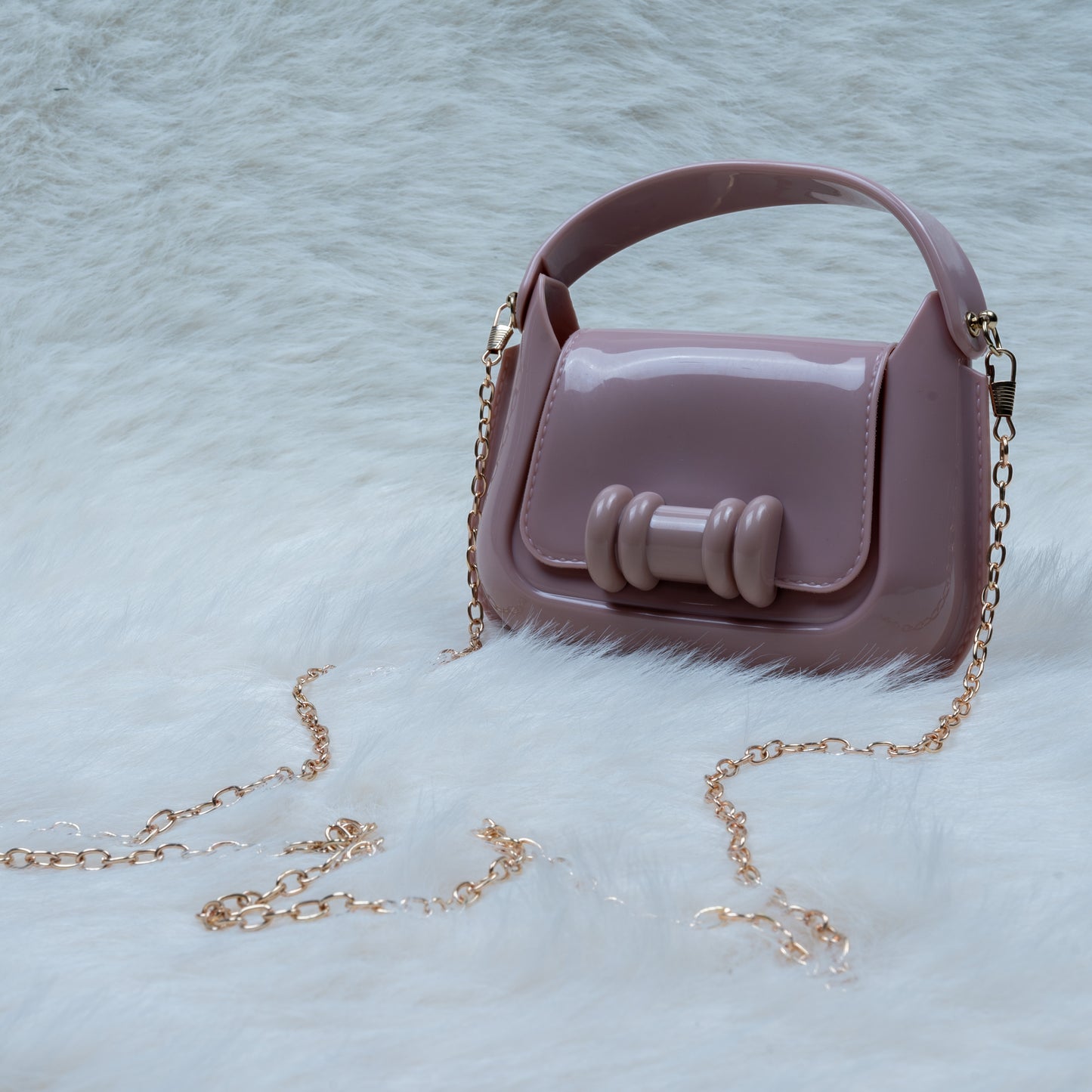 Elegant Glossy Mini Handbag for Girls with Gold Chain Strap