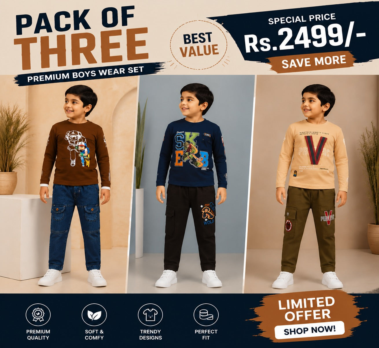 Premium Boys Wear Pack of 3 | Stylish Comfort for Little Trendsetters 03