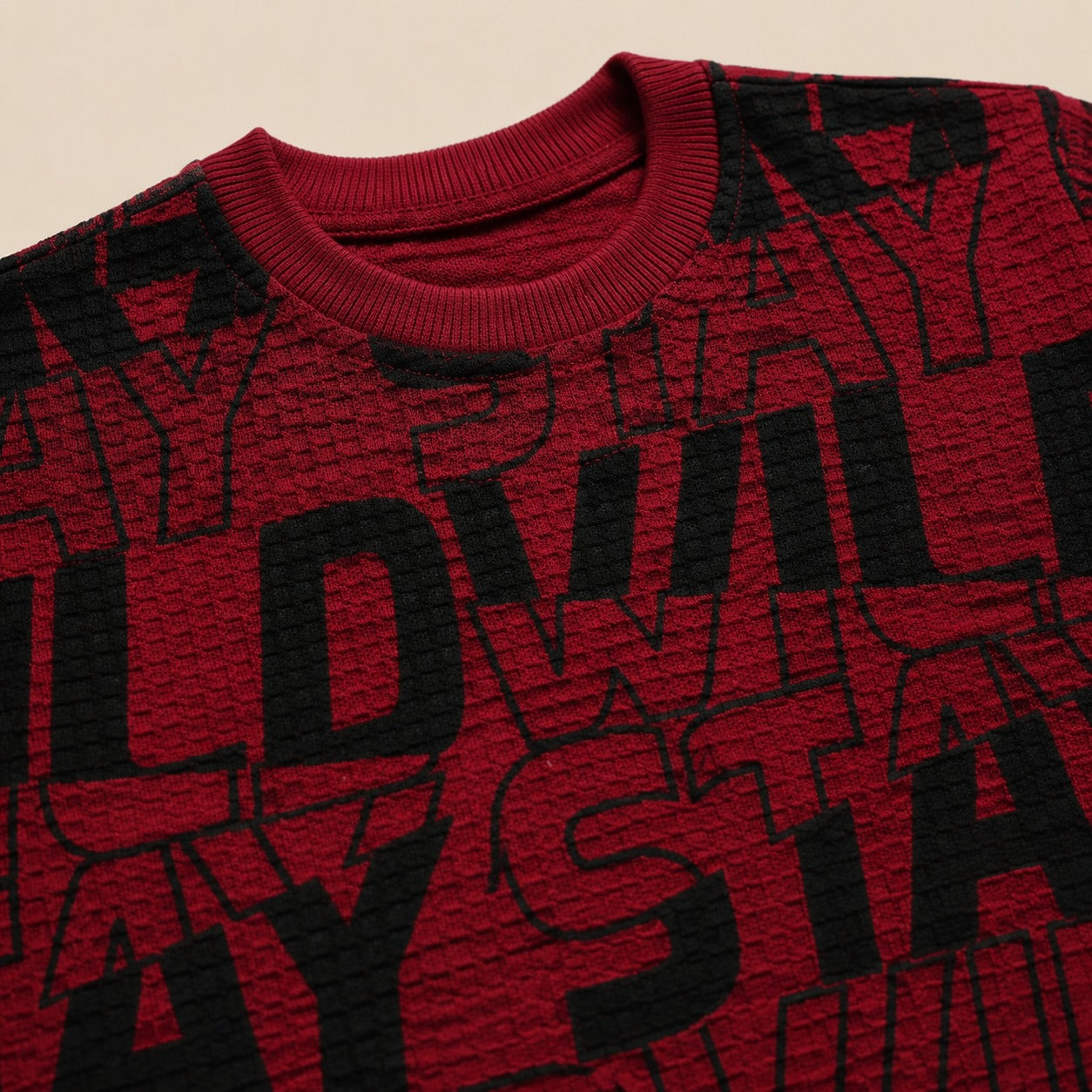 Boys' "STAY WILD" Graphic Print Waffle-Knit T-Shirt – Red & Black(China imported)