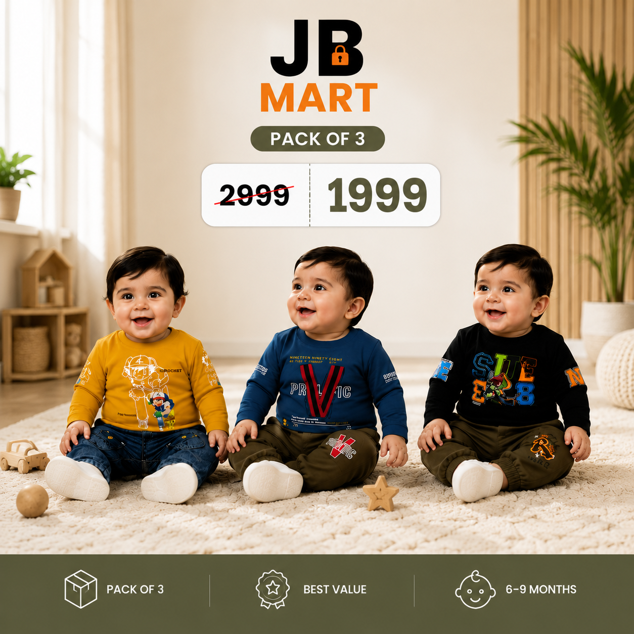 Premium Baby Boys 3 Piece Suit Set | Pack of 3 Stylish Outfits (01)