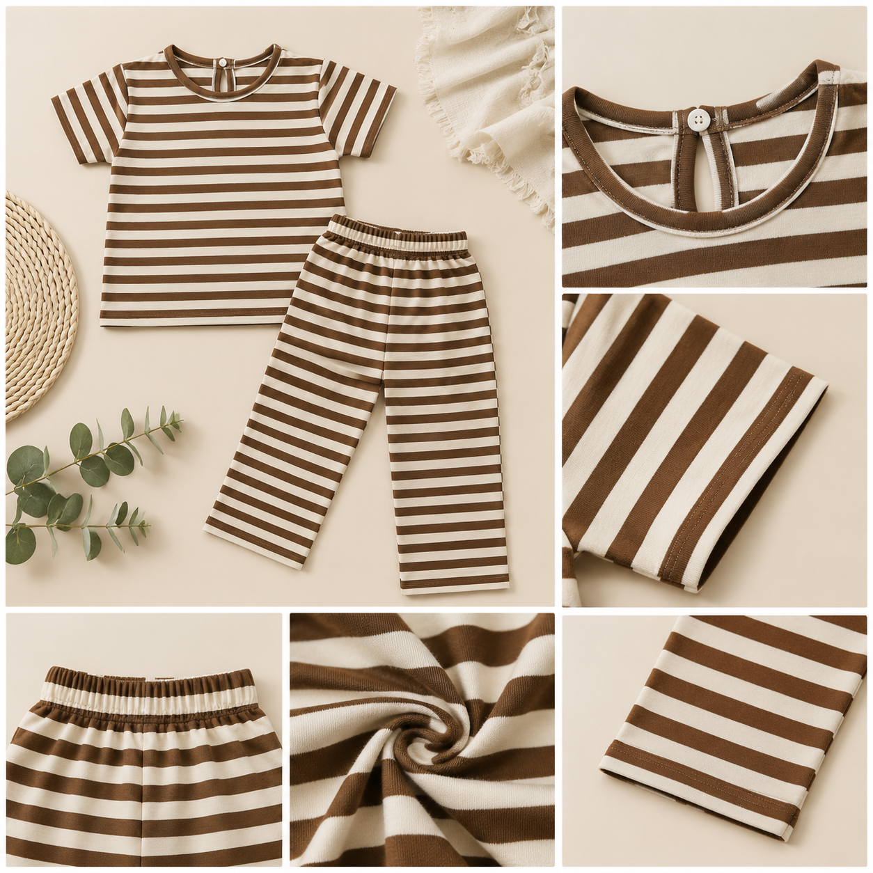 Girls Brown Stripe Co-Ord Shorts Set EG-159