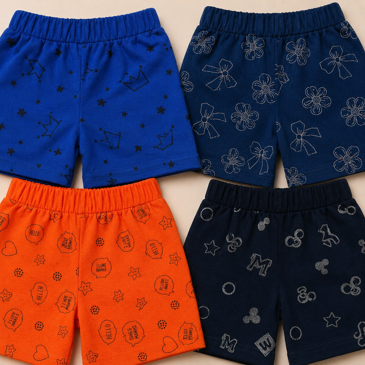 Comfort & Style Essentials – Designer Kids Jersey Shorts Pack of 4