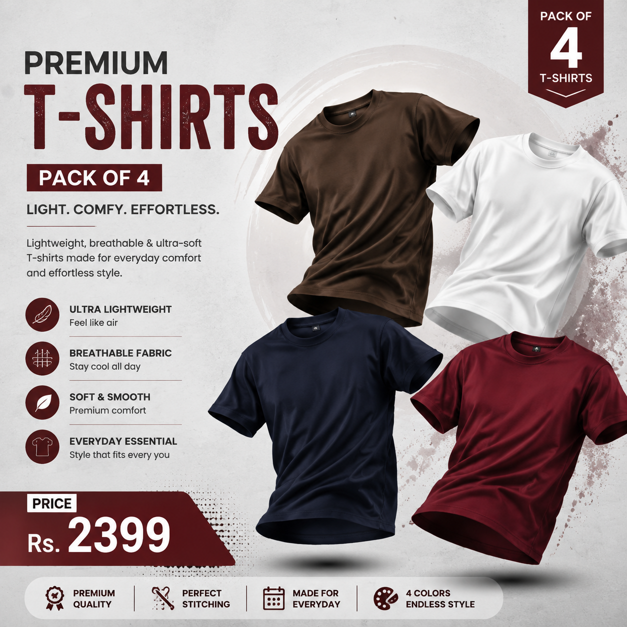Premium T-Shirts Pack of 4 | Soft, Breathable & Everyday Comfort 456