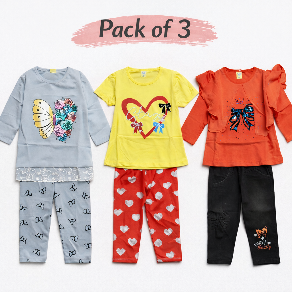 Soft-Jersey Fabric Pack of 3 Girl Suits
