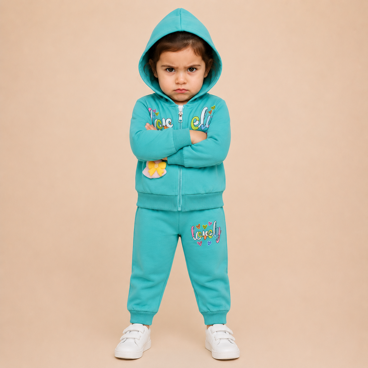Girls Cozy Love Printed Hoodie & Jogger Set 2421