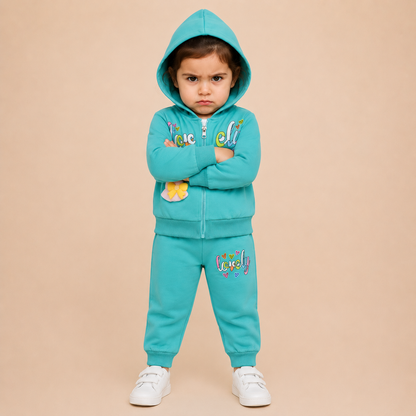 Girls Cozy Love Printed Hoodie & Jogger Set 2421
