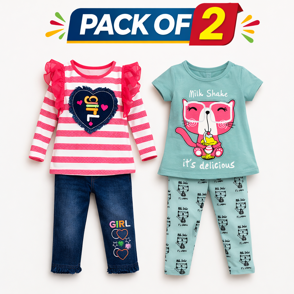 Soft-Jersey Fabric Pack of 2 Girl Suits