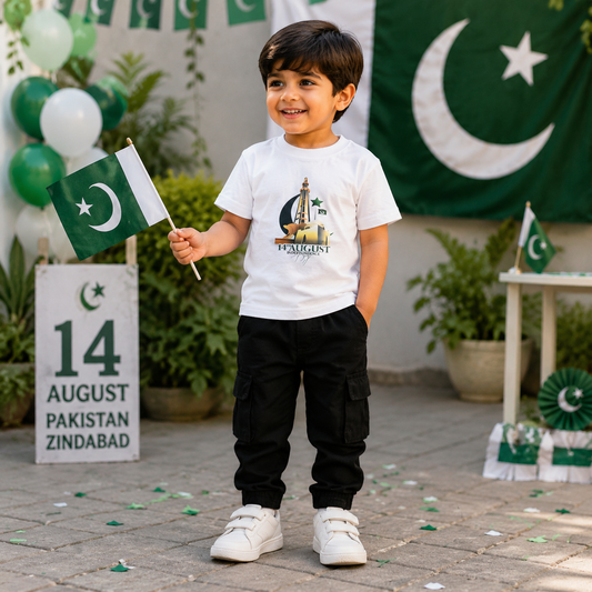 Kids Patriotic 14 August Independence Day Tee - White Graphic T-Shirt