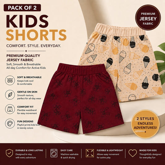 Girls Printed Jersey Shorts Pack of 2