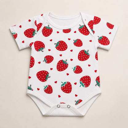 Baby Strawberry Print Romper – Premium Jersey Fabric