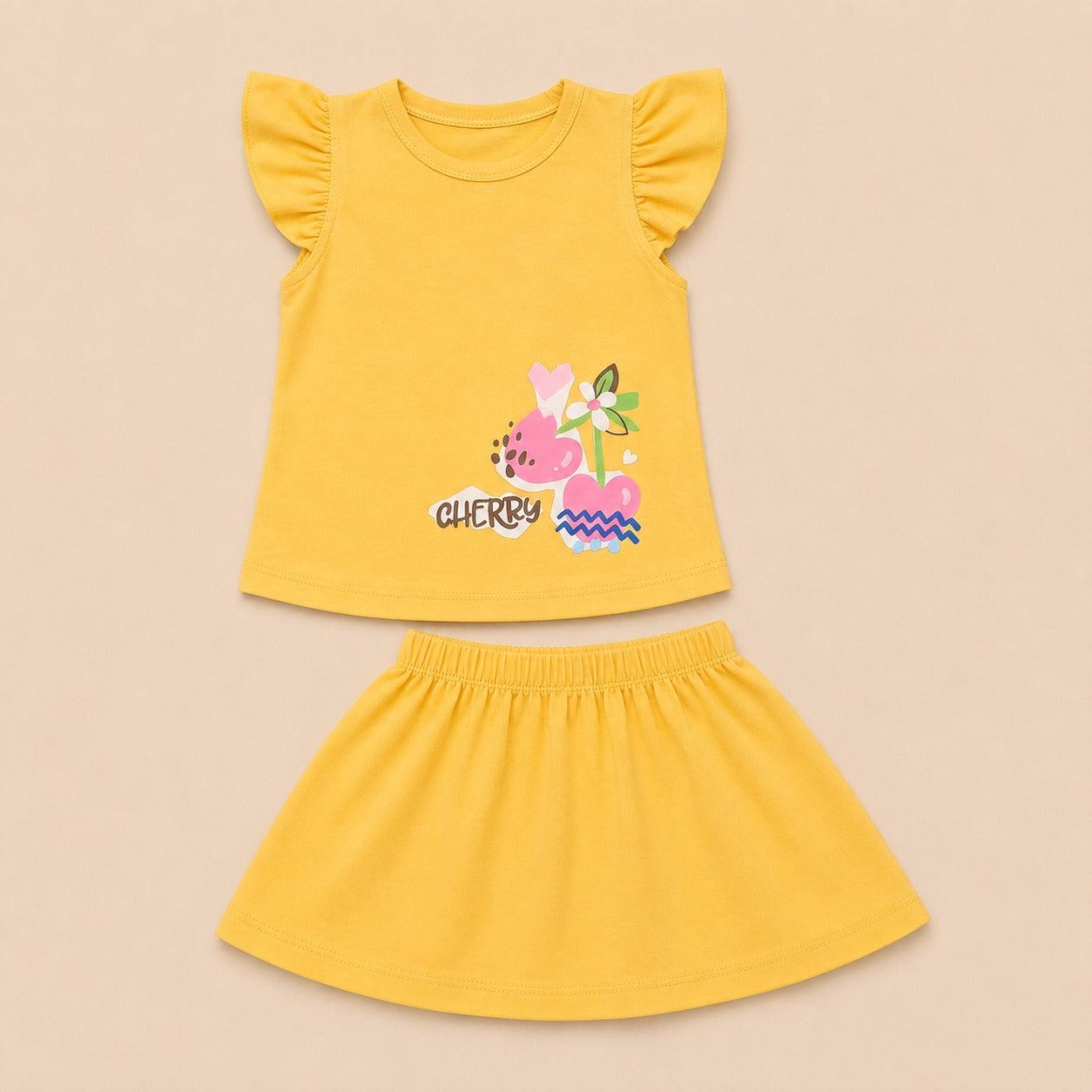 Baby Girls Flutter Sleeve Top & Skirt Set – Cherry Print