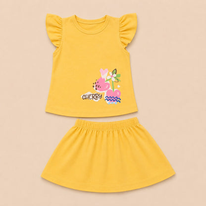 Baby Girls Flutter Sleeve Top & Skirt Set – Cherry Print