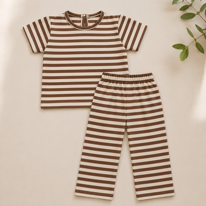 Girls Brown Stripe Co-Ord Shorts Set  EG-159