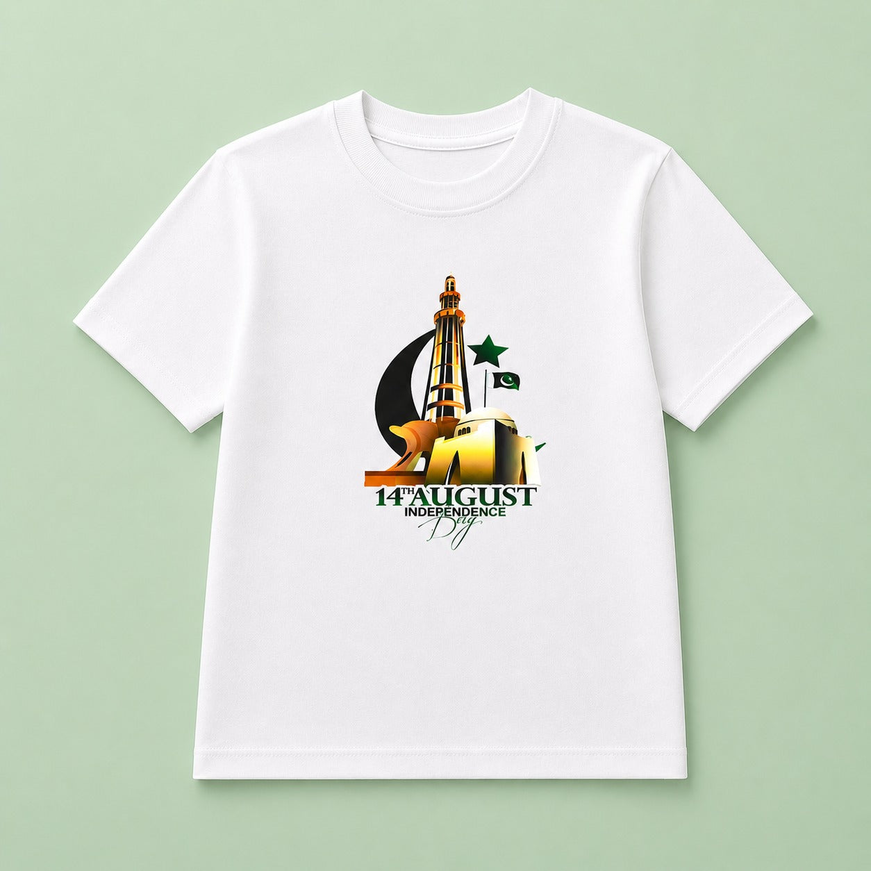 14 August Celebration Kids T-Shirt | Pakistan Independence Day Minar Graphic (EB 304)