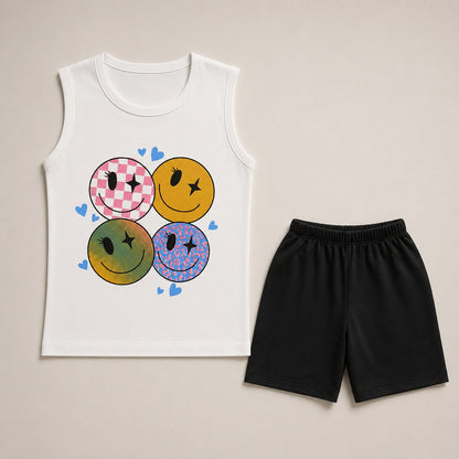 Girls Smiley Face Print Summer Co-ord Set