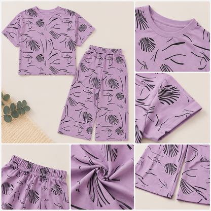 Girls Lavender Abstract Printed Co-Ord Set  EG-162
