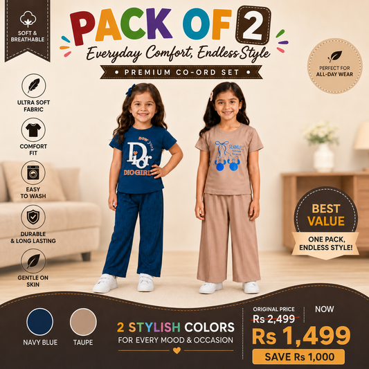 Pack of 2 Girls Premium Summer Co-ord Sets – Soft & Comfortable