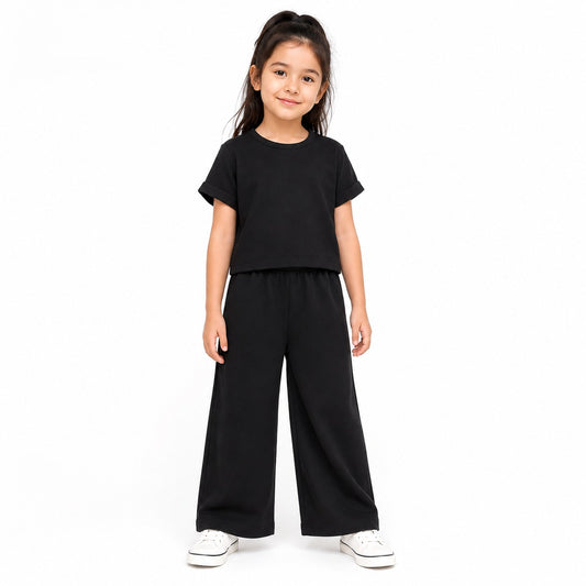 Girls Premium Drop Shoulder Co-Ord Set | Half Sleeve Top & Wide Leg Pants (EB-0101)