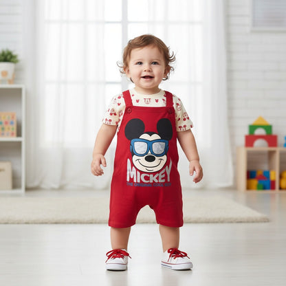 2pcs-Baby Boys Mickey Dungaree Romper Set
