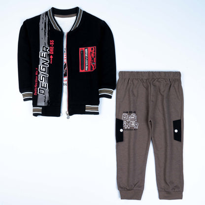Kids Boys Terry Fabric 3-Piece Winter Suit – Jacket, T-Shirt & Trouser