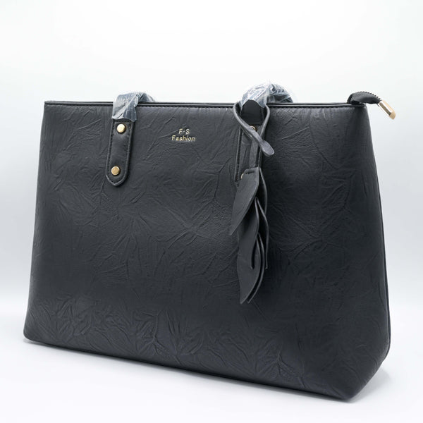 Classic Black Textured Handbag for Women
