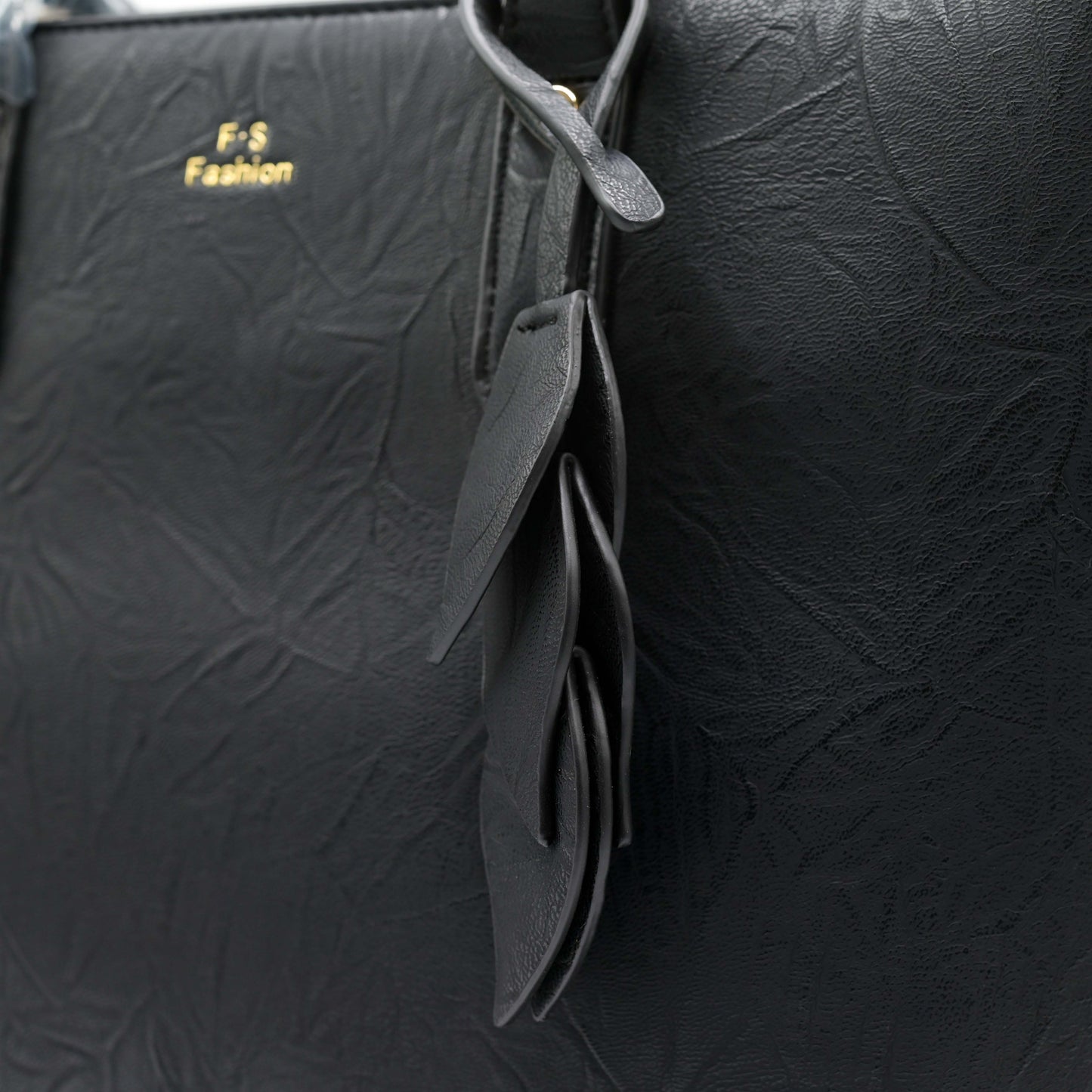 Classic Black Textured Handbag for Women