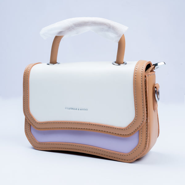 Stylish Leather Bags For Women (Brown/White/Purple)