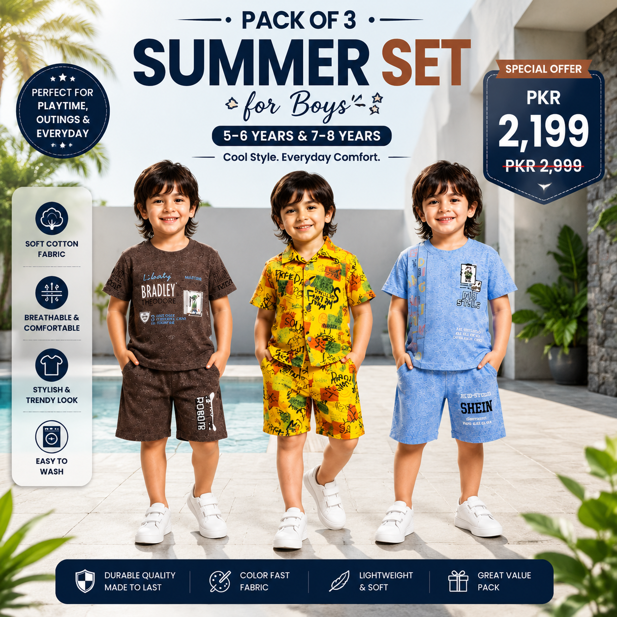 Pack of 3 Summer Sets for Boys | Stylish Cotton Casual Wear Collection (27)