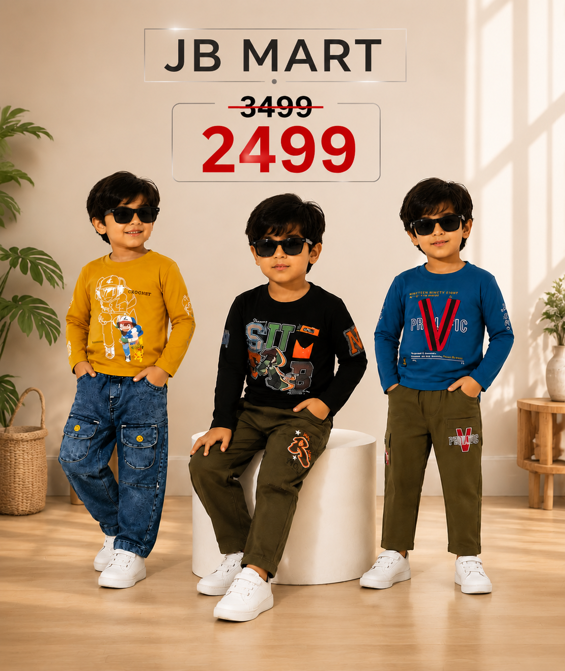 Premium Boys Casual 2 Piece Outfit Set | Stylish Full Sleeve T-Shirt & Cargo Pants 01