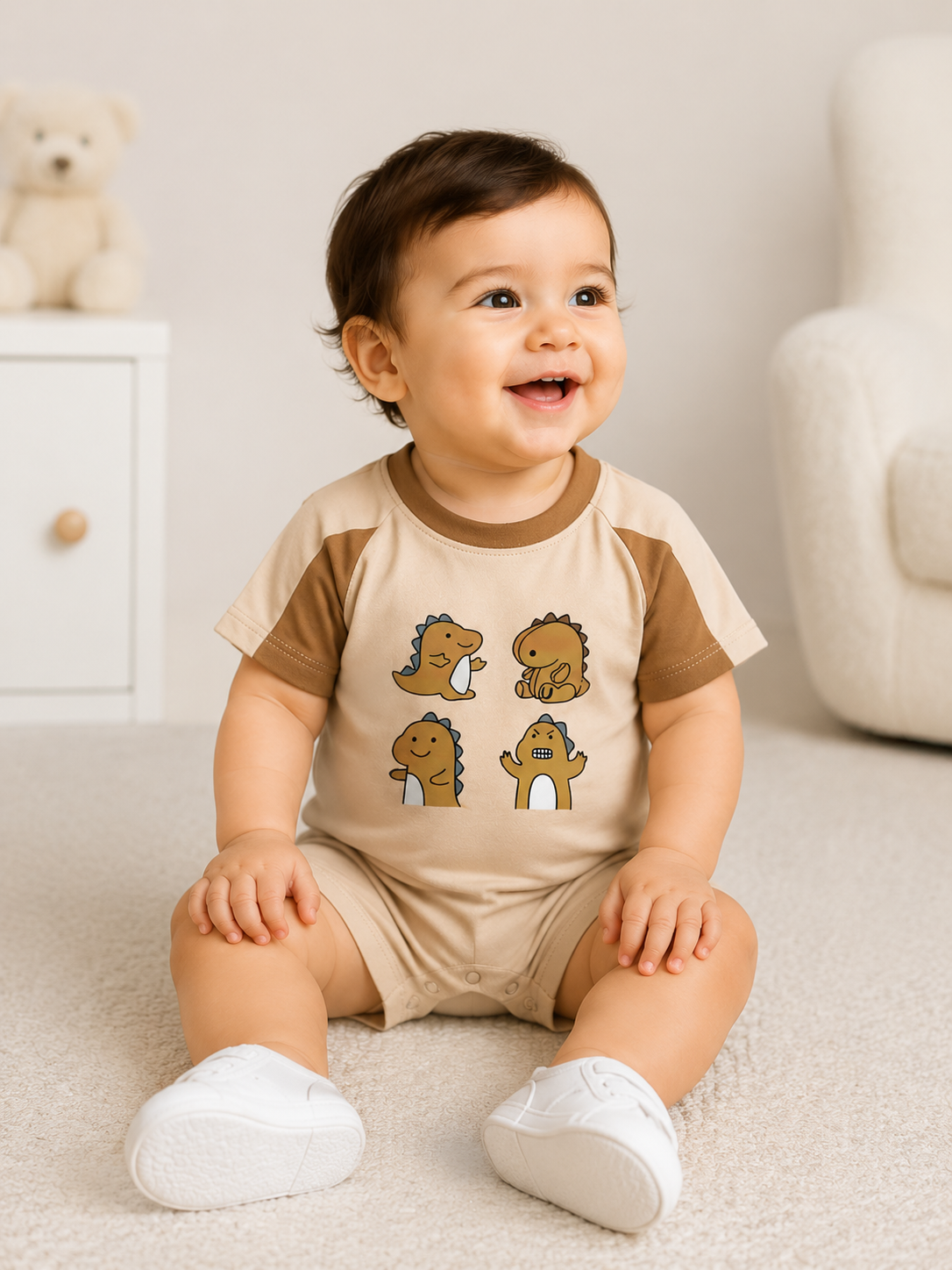 Premium Baby Dinosaur Romper – Soft Cotton Half Sleeve Jumpsuit for Little Ones