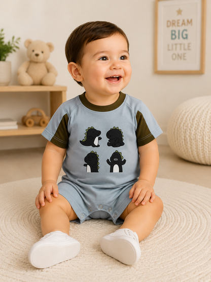 Premium Baby Dinosaur Romper – Soft Cotton Half Sleeve Jumpsuit for Little Ones
