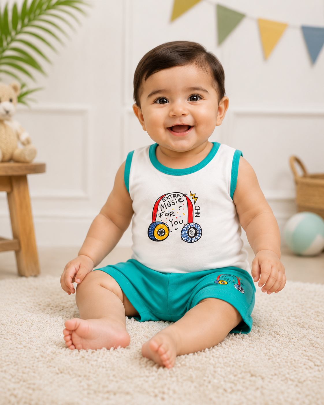 Baby Boys Extra Music 2-Piece Set | Sleeveless Cotton Top & Shorts Outfit | Soft Summer Wear 07