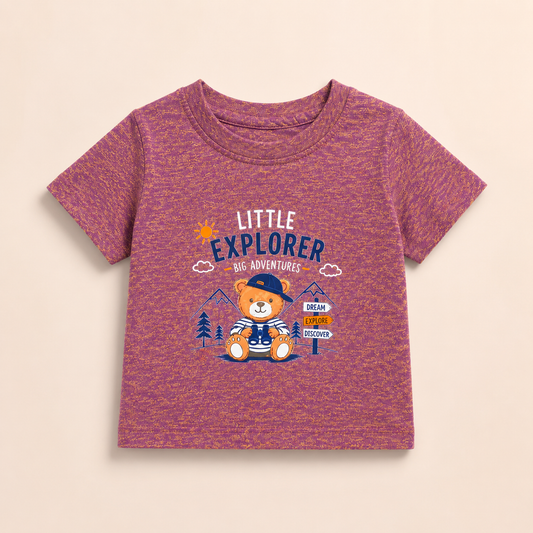 Little Explorer Baby Boys T-Shirt | Cute Bear Graphic Cotton Tee | Soft Summer Top