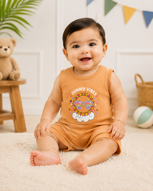 Baby Girls Sunny Vibes 2-Piece Set | Sleeveless Cotton Top & Shorts Outfit | Cute Summer Wear (09)