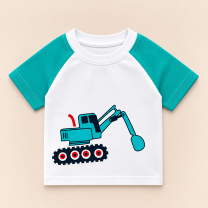 Baby Boys Red & White Raglan T-Shirt | Excavator Graphic Cotton Tee | Casual Summer Wear (10)