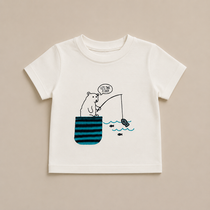 Baby Boys Teal Bear Fishing Graphic T-Shirt | Cute Cotton Casual Tee | Summer Wear (11)
