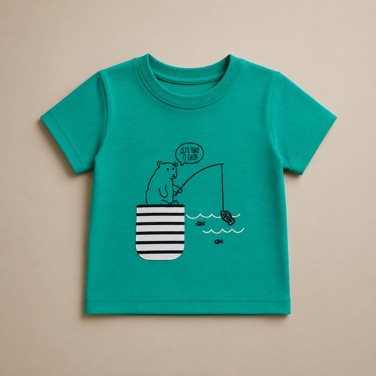 Baby Boys Teal Bear Fishing Graphic T-Shirt | Cute Cotton Casual Tee | Summer Wear (11)