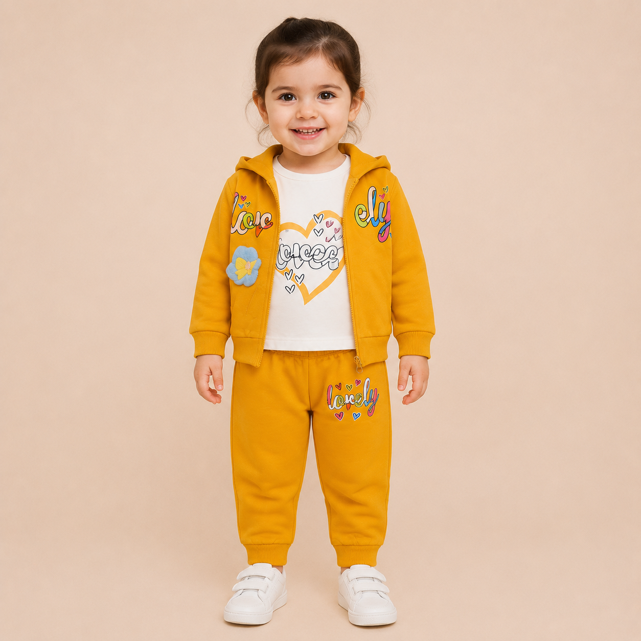 Girls Cozy Love Printed Hoodie & Jogger Set 2421