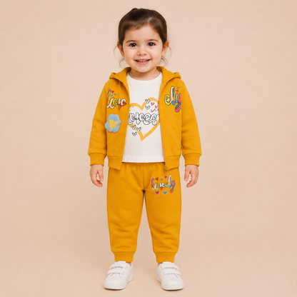 Girls Cozy Love Printed Hoodie & Jogger Set 2421