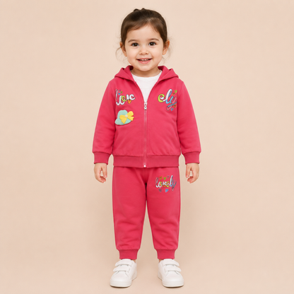 Girls Cozy Love Printed Hoodie & Jogger Set 2421