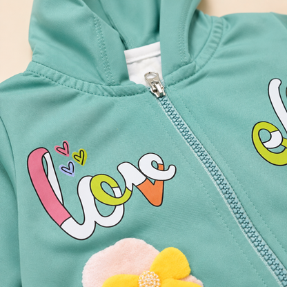 Girls Cozy Love Printed Hoodie & Jogger Set 2421