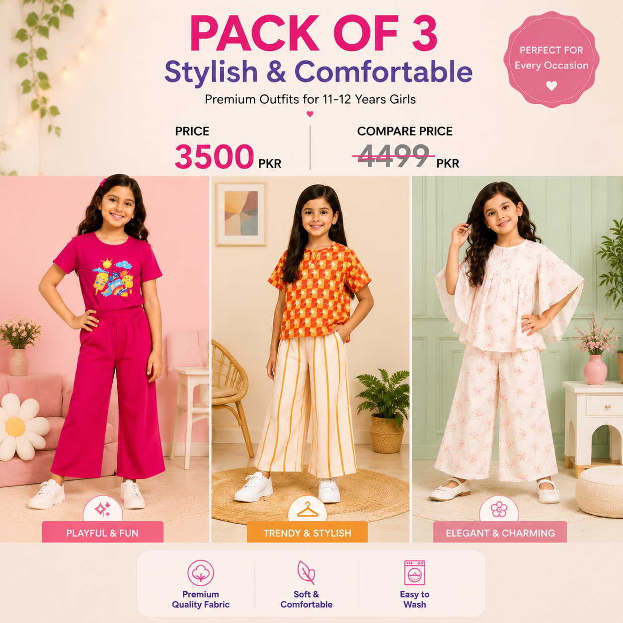 Premium Girls Summer Outfit Collection – Pack of 3 | Stylish & Comfortable Clothing Set (11–12 Years) (24)