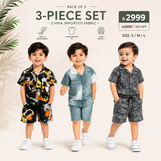 Pack of 3 Boys Summer Co-Ord Set – China Imported Fabric