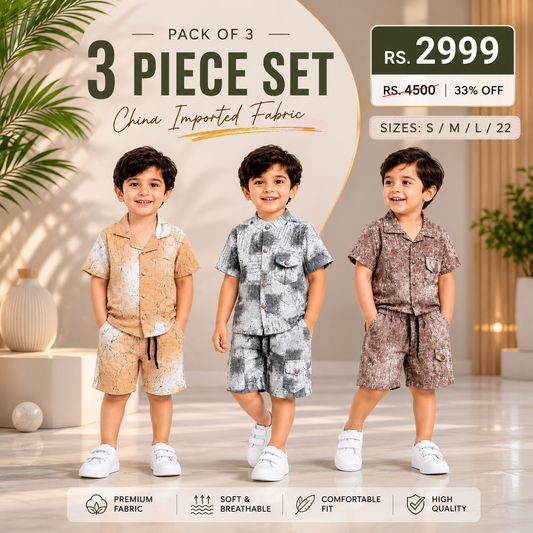 Boys Summer Co-Ord Set Collection (Pack of 3) – China Imported Fabric