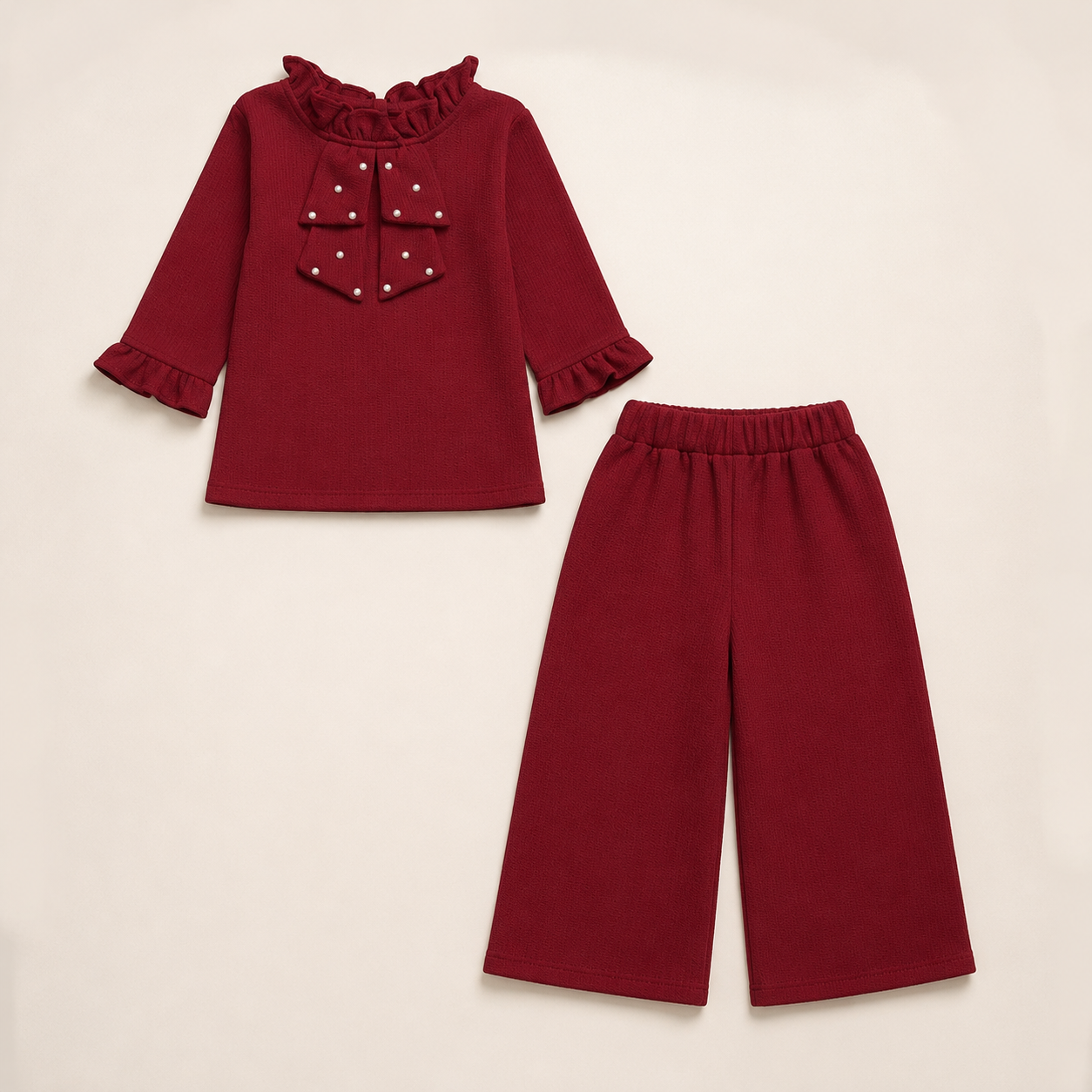 Girls Maroon Pearl Bow Co-Ord Set EG-160