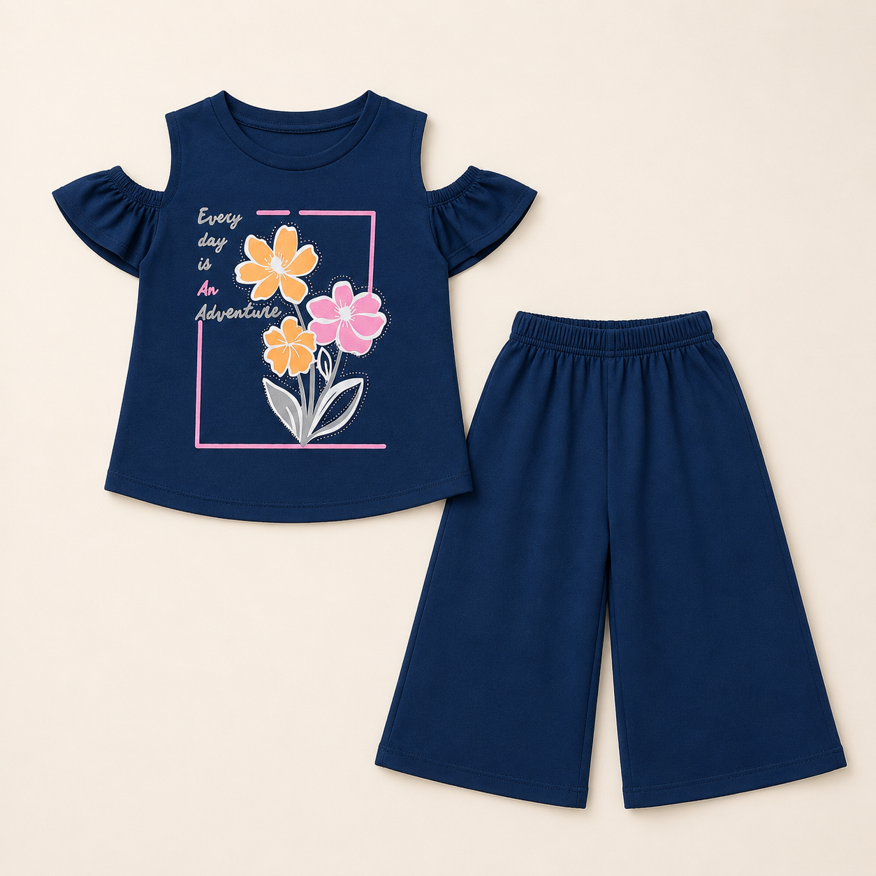 Girls Navy Blue Floral Co-Ord Set  EG-163